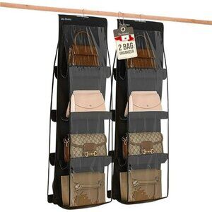 Handbag Organizer 2 Pack Closet Purse Hanger Storage with Clear Pockets Black
